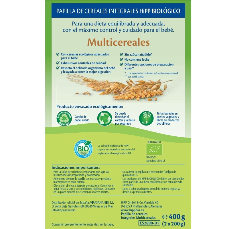 HIPP Biológico Papilla Multicereales Integrales +6 meses 400gr-2