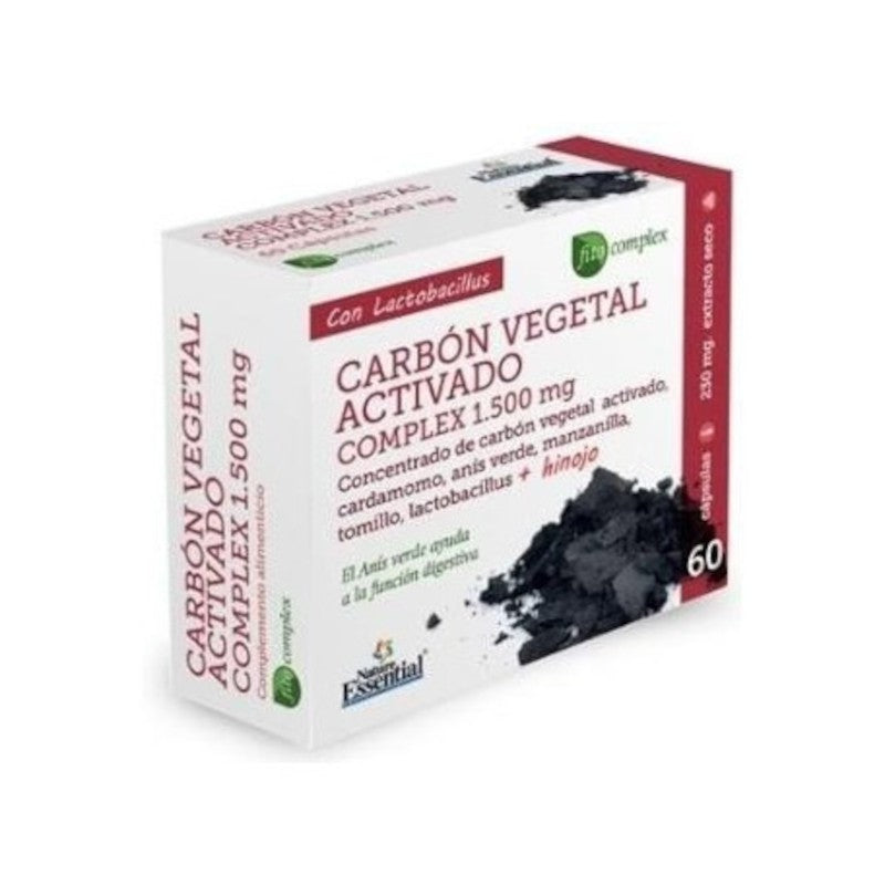Nature Essential Carbón Vegetal Activado Ext Seco Complex 1500 mg 60 Cápsulas-1