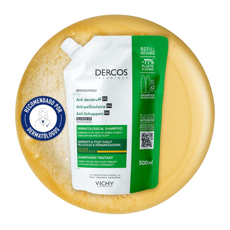 VICHY Dercos Champú Anticaspa Cabello Seco ECO RECARGA Duplo 2x500ml-2