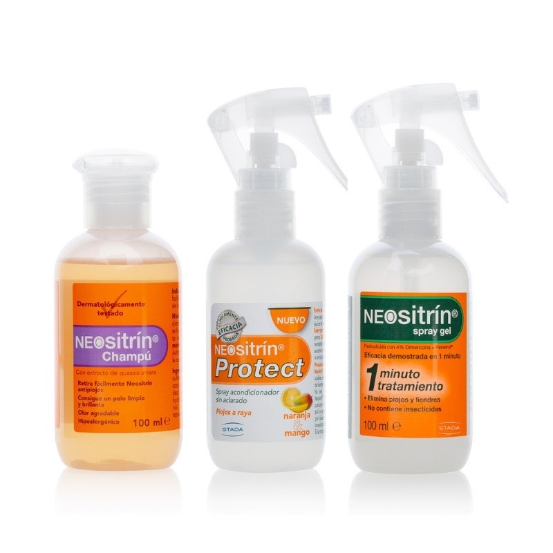 NEOSITRIN Protect Spray Acondicionador + Champú Antipiojos + Spray Gel Antipiojos-1