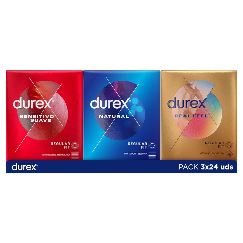 DUREX Pack Preservativos Natural 24uds + Sensitivo Suave 24uds + Real Feel 24uds-2