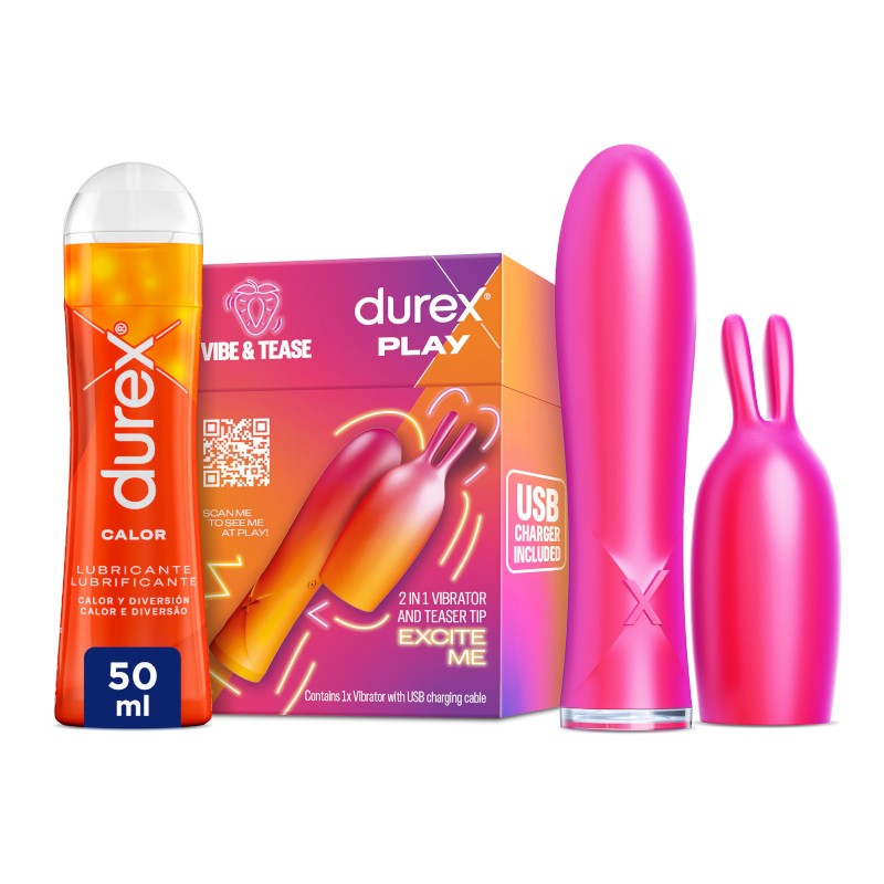 DUREX Pack Conejito Vibrador 2 en 1 + Lubricante Efecto Calor 50ml-1