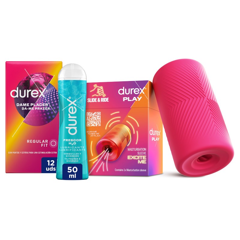 DUREX Pack Masturbador 1 unidad+ Lubricante Efecto Frescor 50ml + Dame Placer 12 unidades-1