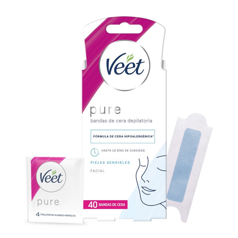 VEET Bandas de Cera Depilatorias Faciales Piel Sensible 40 uds