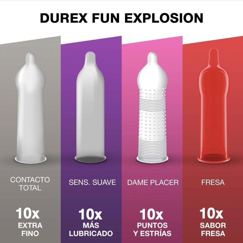 Durex Preservativos Mixtos Fun Explosion Sabor Fresa, Dame Placer, Sensitivo Suave y Contacto Total 40 uds-2