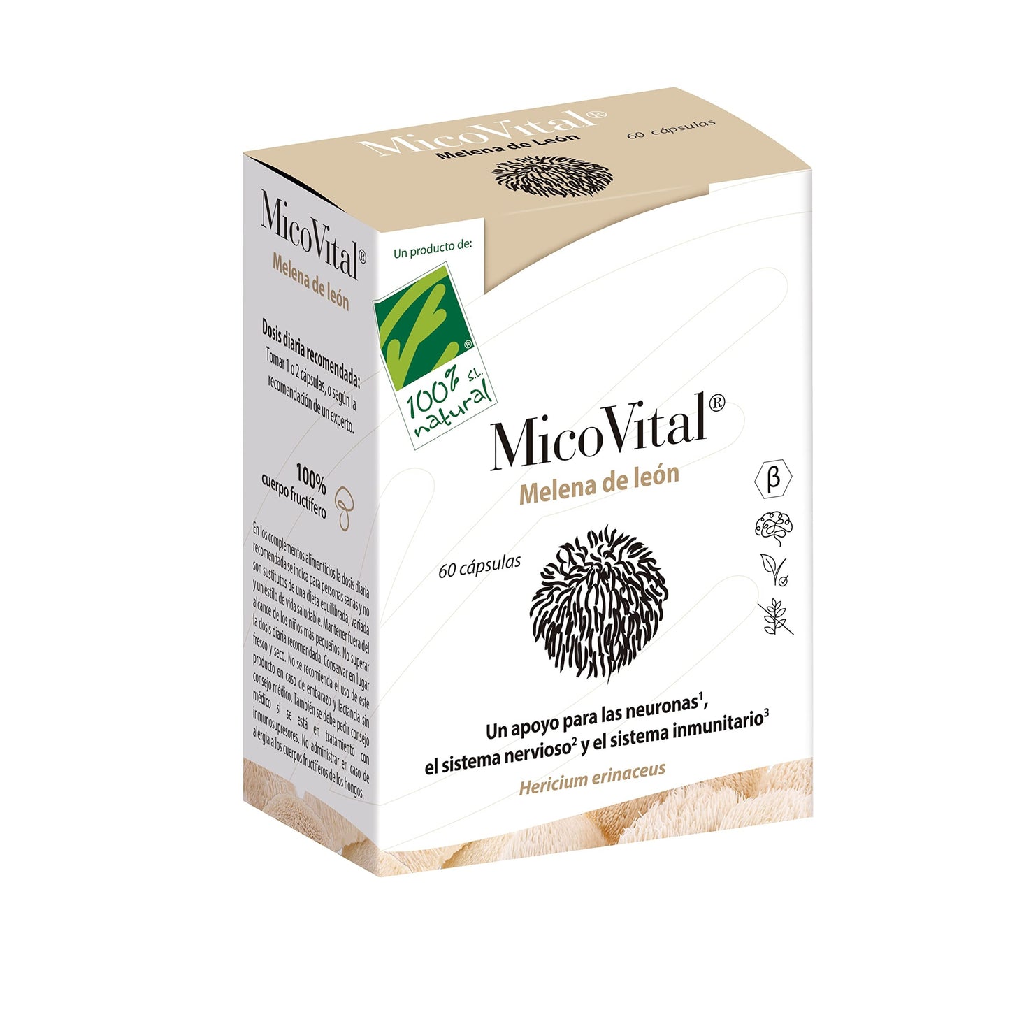 100% Natural Micovital Melena de León 60 Cápsulas-1
