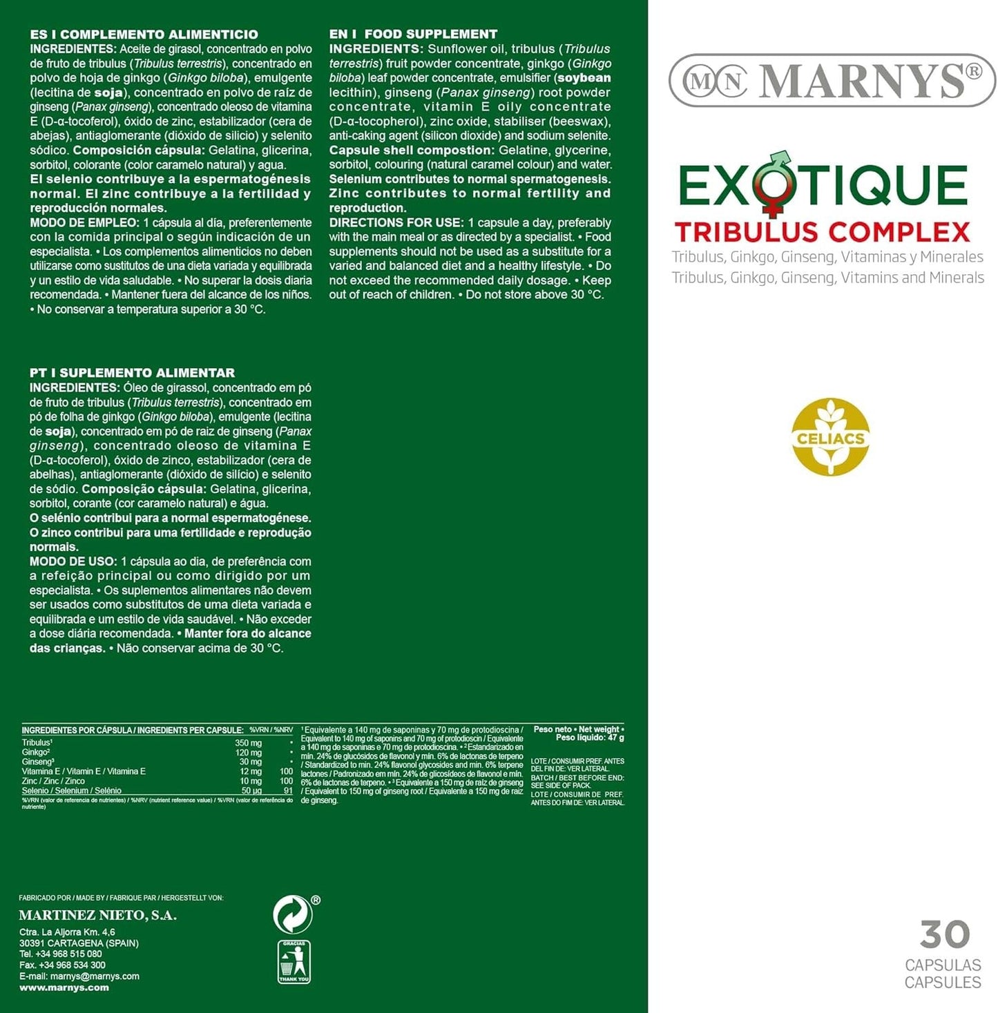 Marnys Exotique Tribulus Complex 30 Cápsulas-4