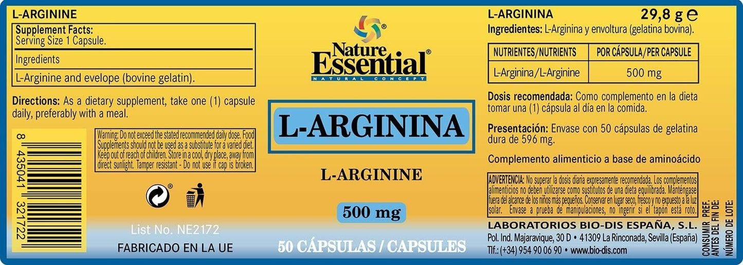 Nature Essential L-Arginina 500 mg 50 Cápsulas-3