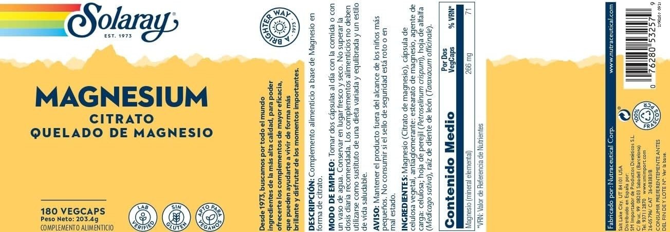 Solaray Citrato de Magnesio 180 Cápsulas-3