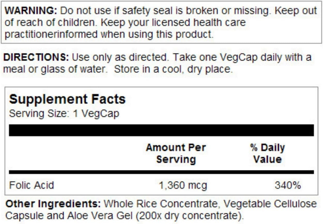 Solaray Acido Fólico 800 mcg 100 Cápsulas-3