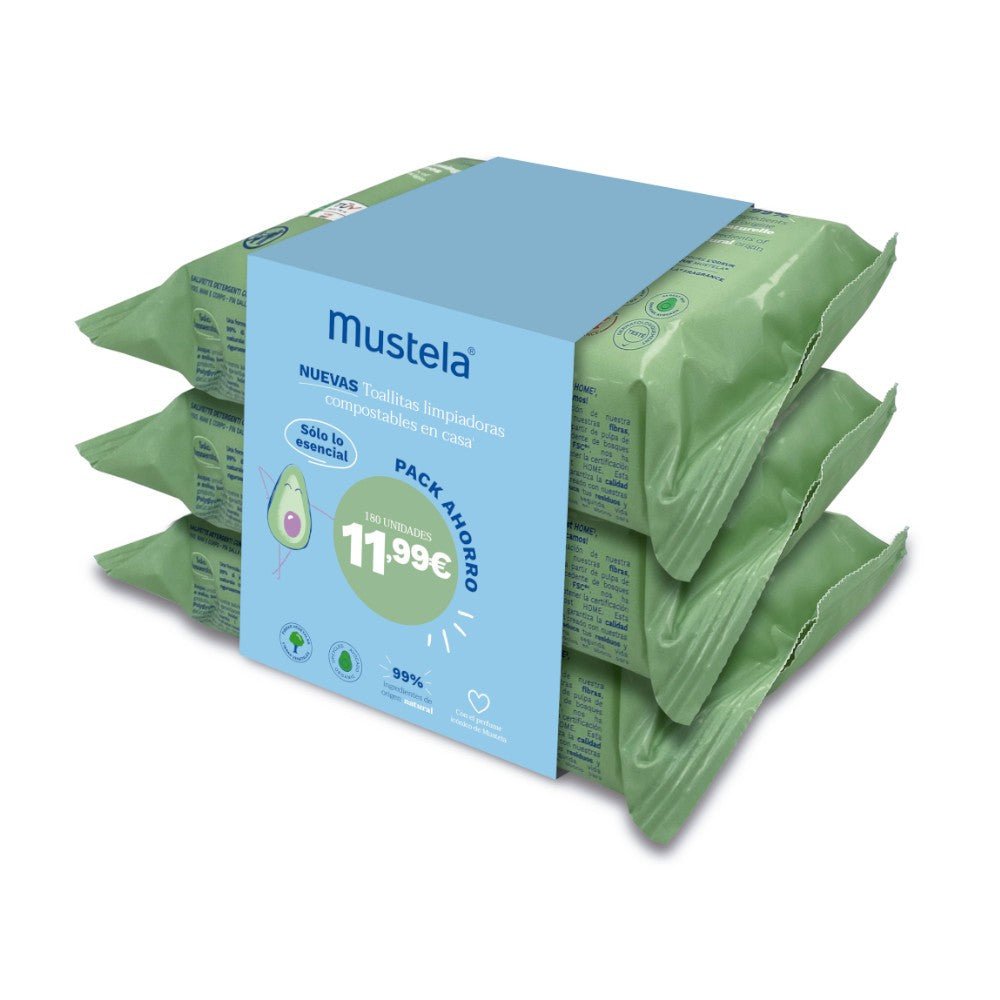 MUSTELA Toallitas Limpiadoras Aguacate BIO Pack 3x60 (180 unidades) PACK AHORRO-3