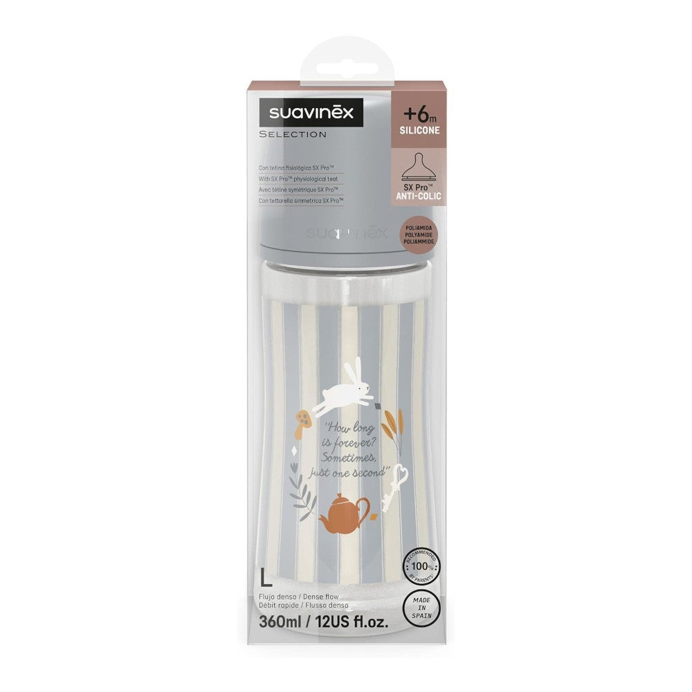 SUAVINEX Biberón Wonderland +6m Silicona SX Pro Fisiológica 360ml Azul Rayas-2