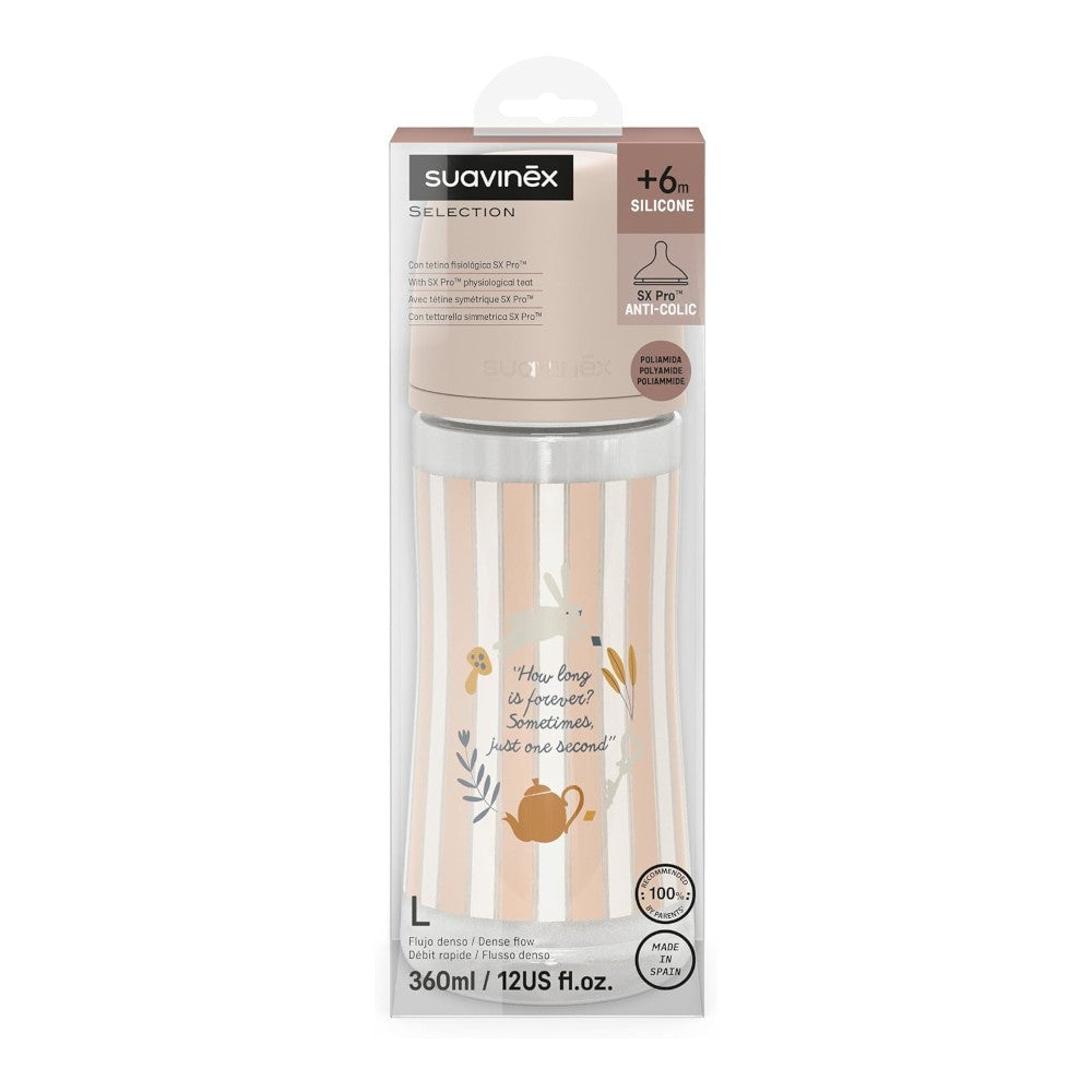 SUAVINEX Biberón Wonderland +6m Silicona SX Pro Fisiológica 360ml Rosa Rayas-2