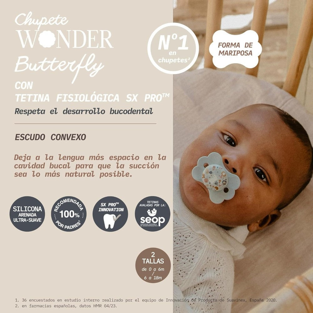 SUAVINEX Chupete SX Pro Silicona Wonder Butterfly Rosa Flores 0-6 Meses-3