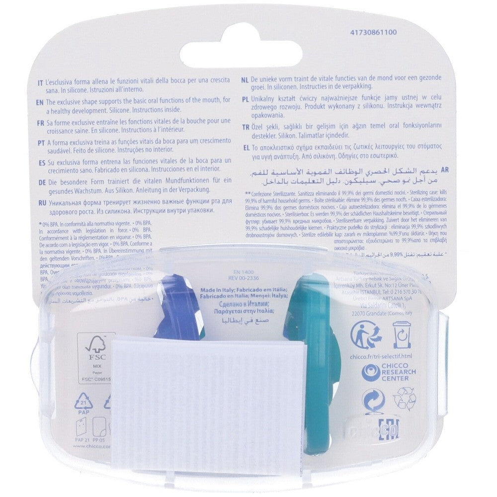 CHICCO 2xChupete Physio Soft Silicon Azul y Verde16-36m (Todogoma)-3
