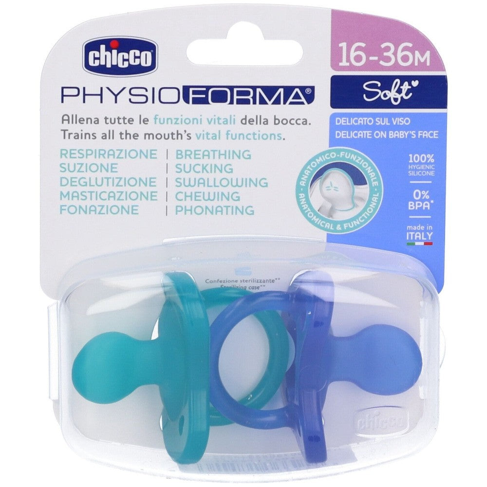 CHICCO 2xChupete Physio Soft Silicon Azul y Verde16-36m (Todogoma)-2
