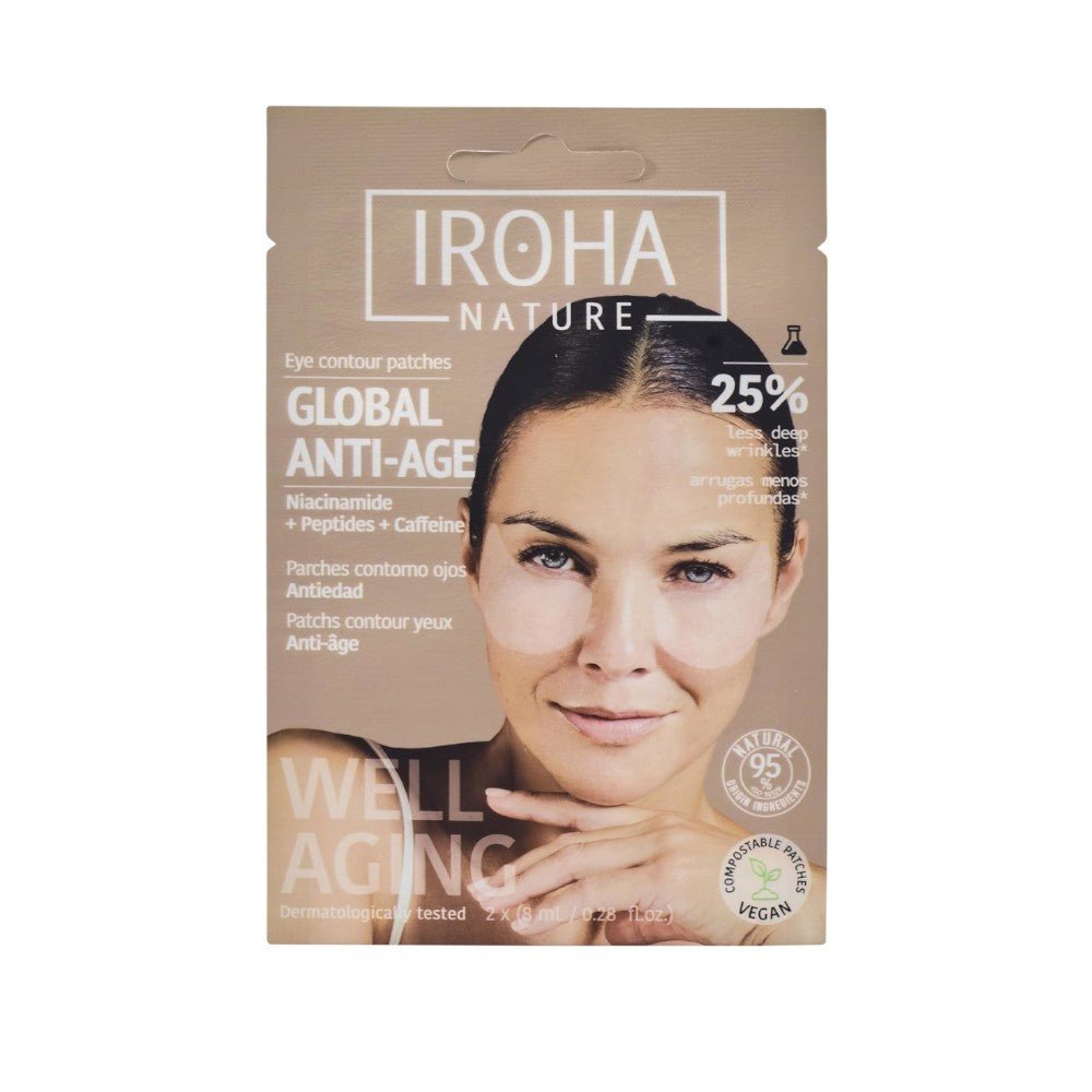 IROHA NATURE Parches de Ojos Tisú con Niacinamida, Cafeína y Péptidos 2uds-1