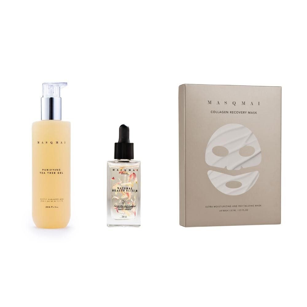 Masqmai Pack Purifying Tea Tree Gel 200 ml + Natural Beauty Elixir 50 ml + Collagen Recovery Mask 4 Unidades-1