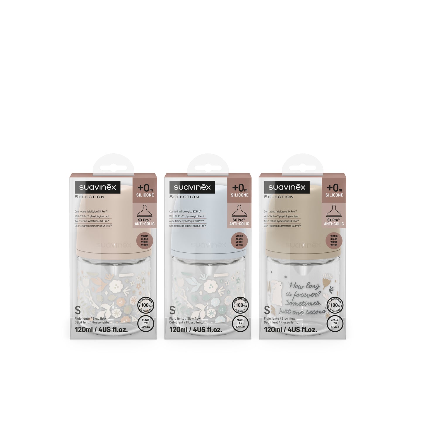 Suavinex Biberón de Vidro com Silicone S Wonderland 120ml