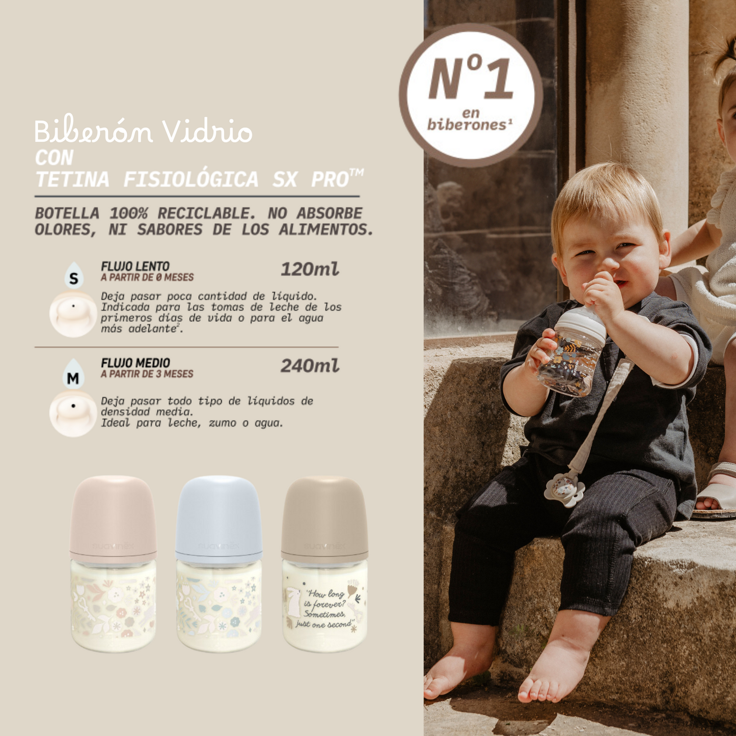 Suavinex Biberón de Vidro com Silicone S Wonderland 120ml