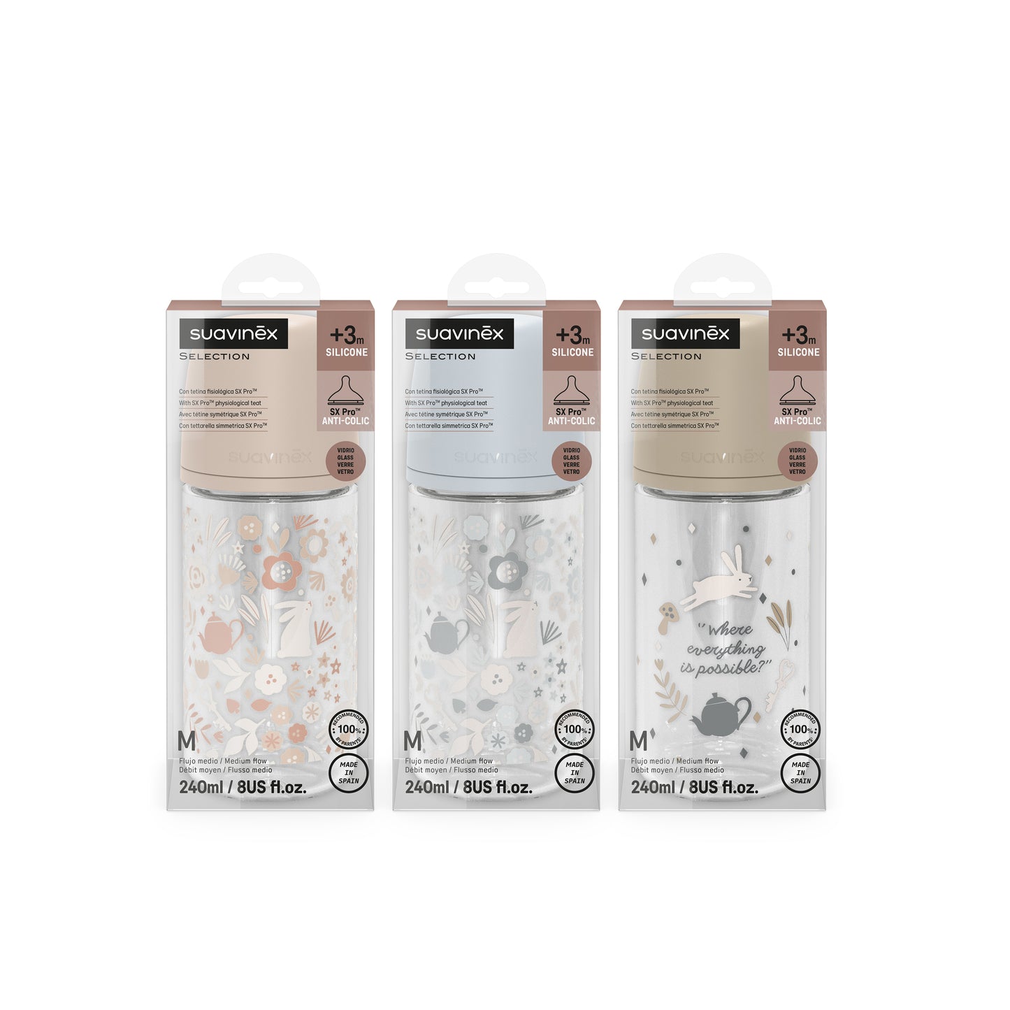 Suavinex Biberón de Vidro com Silicona M Wonderland 240ml
