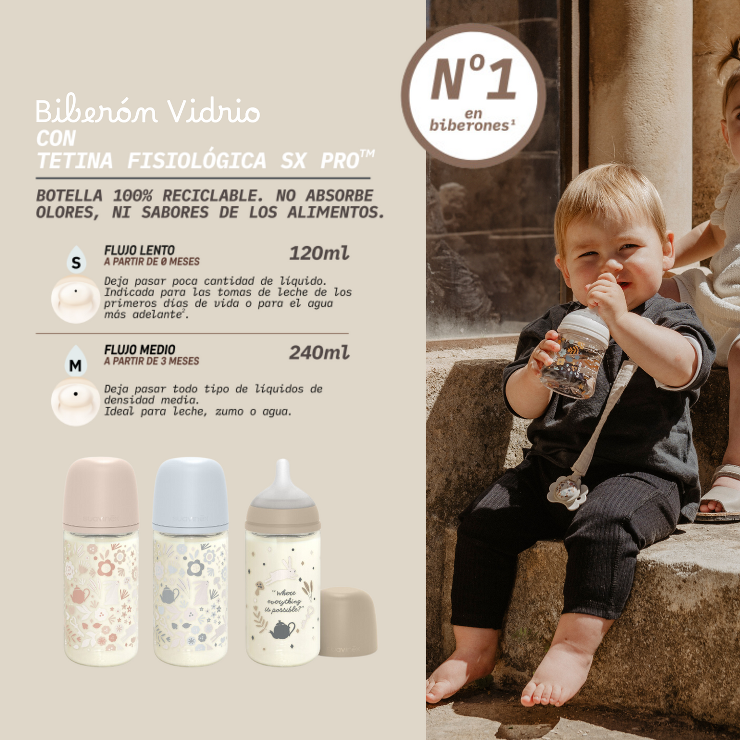 Suavinex Biberón de Vidro com Silicona M Wonderland 240ml