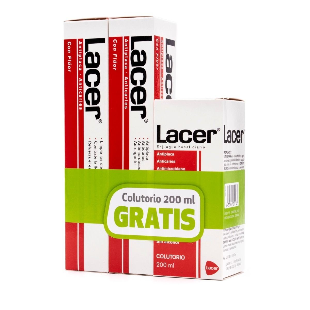 LACER Flúor Pasta Dentífrica 125ML+125ML+Colutorio 200 ML GRATIS-1