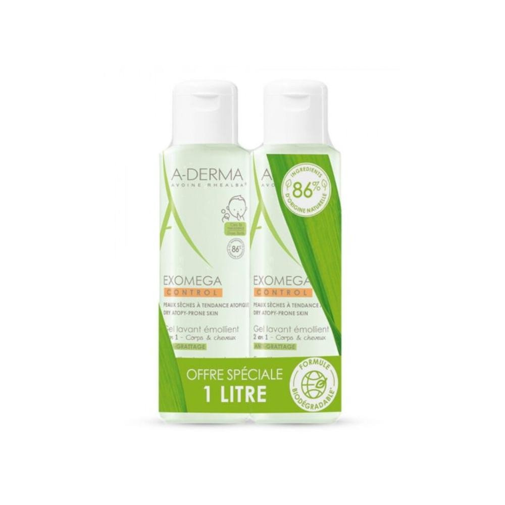 A-Derma Exomega Control Gel Lavante 2en1 Duplo 2x500 ml-1