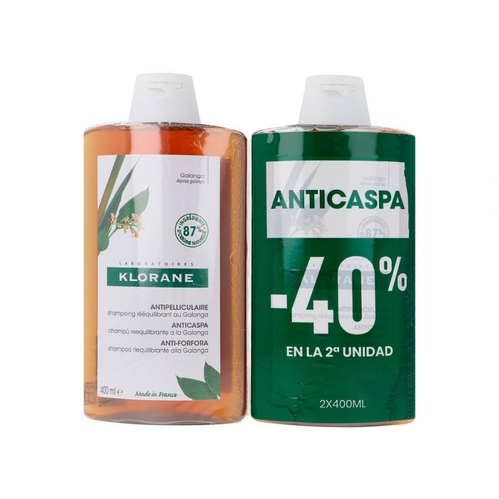 Klorane Champú Reequilibrante Anticaspa Galanga Duplo 2x400 ml-1