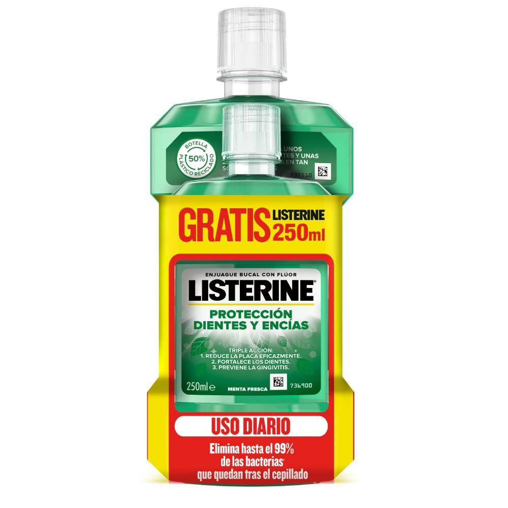 LISTERINE Dientes y Encías Enjuague Bucal Sabor Menta 500ml + 250ml GRATIS-1