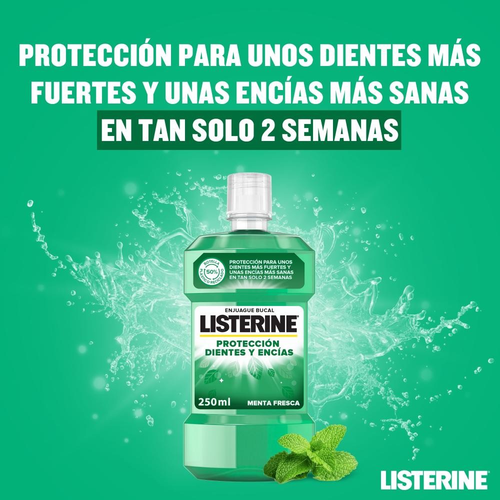 LISTERINE Dientes y Encías Enjuague Bucal Sabor Menta 500ml + 250ml GRATIS-3