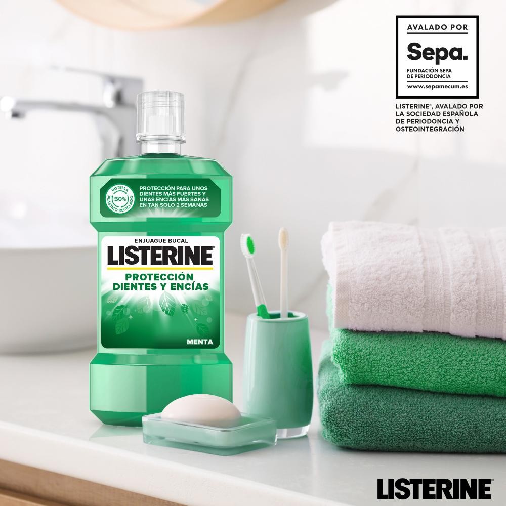 LISTERINE Dientes y Encías Enjuague Bucal Sabor Menta 500ml + 250ml GRATIS-4