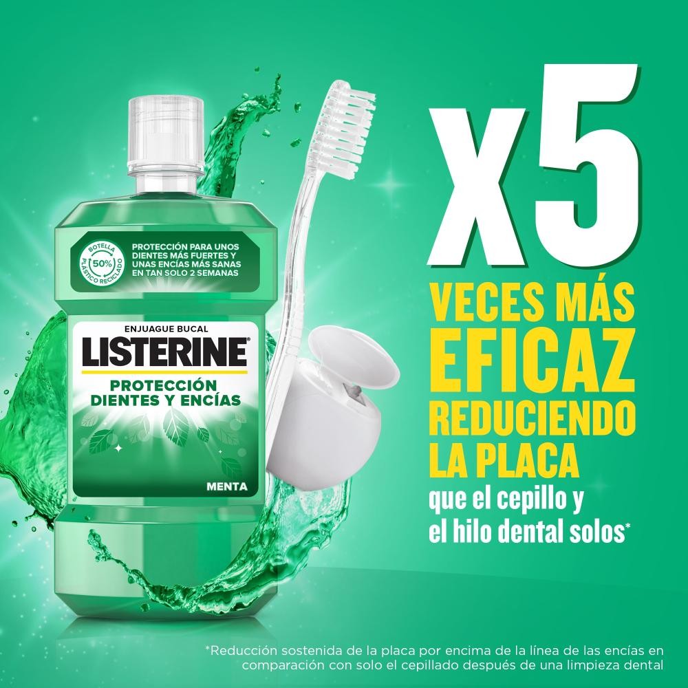 LISTERINE Dientes y Encías Enjuague Bucal Sabor Menta 500ml + 250ml GRATIS-9