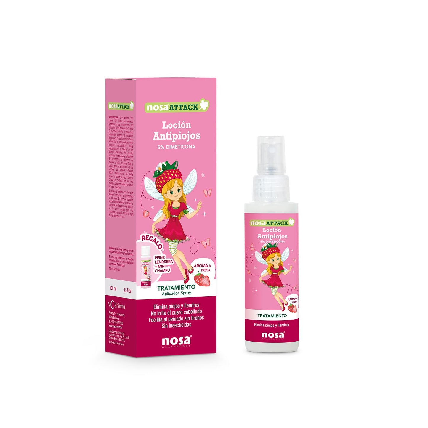 NOSA Attack Locion Antipiojos 5% Dimeticona aroma Fresa 100ml-1