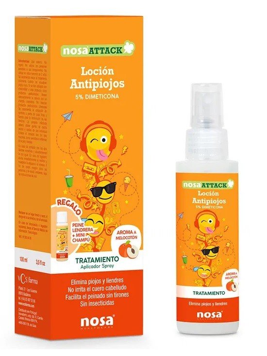 NOSA Attack Locion Antipiojos 5% Dimeticona aroma Melocoton 100ml-1