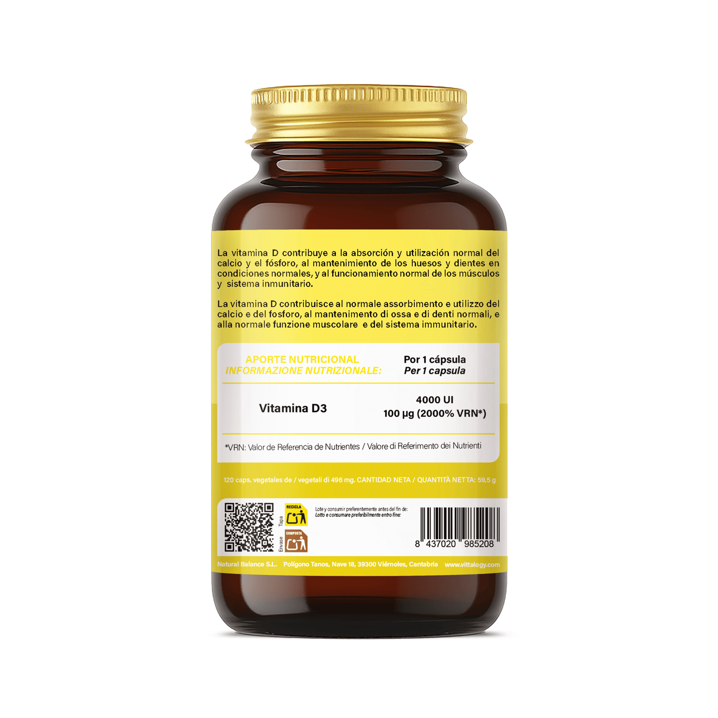 Vittalogy Vitamin D3 4000 UI 120 Cápsulas_GPSR