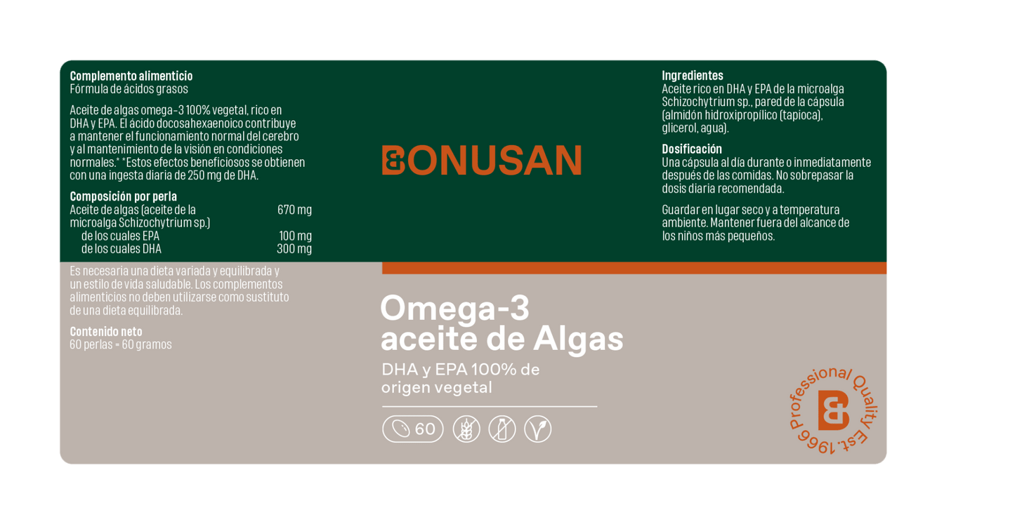 Bonusan Omega-3 Aceite de Algas Vegano 60 Perlas