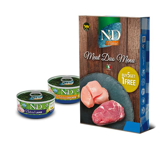 Farmina N&D Cat Natural Meat Duo Menu Comida enlatada para gatos 6 latas de 70g