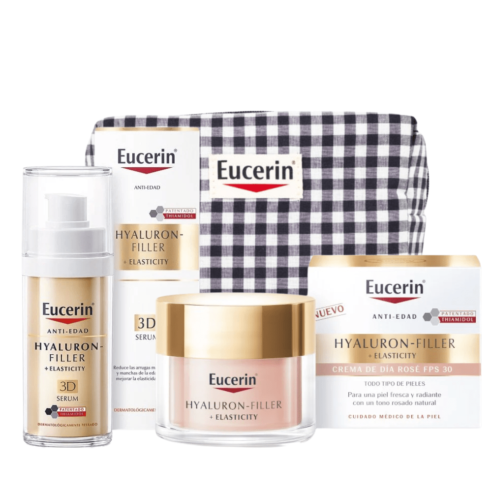 EUCERIN Hyaluron Filler +Elasticity Crema de Día Rosé FPS30 (50ml) + 3D Sérum 30ml + NECESER DE REGALO