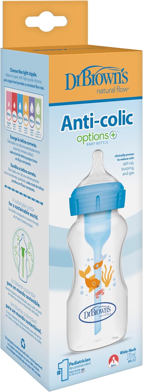Dr. BROWN'S Wide Mouth Anti-Colic Flasche Options+ Blue Forest +0 Monate 270ml