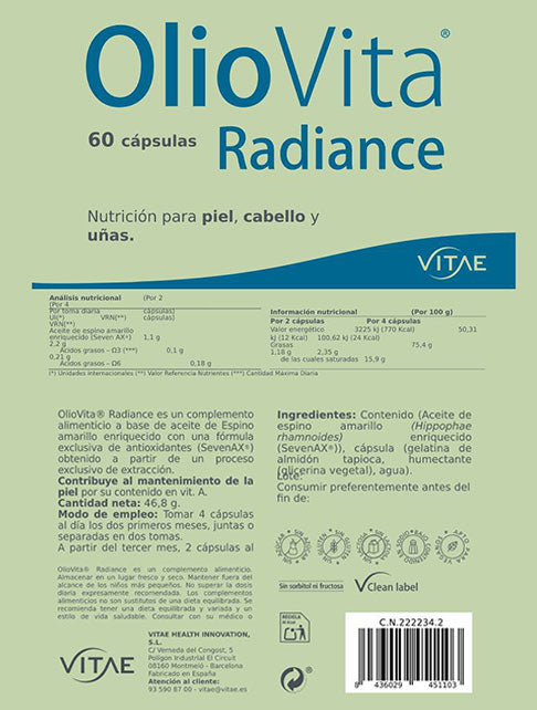 Vitae Oliovita Radiance Nahrungsergänzungsmittel 60 Kapseln