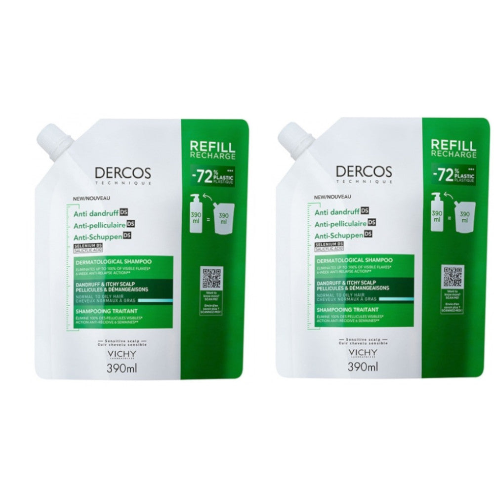 VICHY Dercos Champú Anticaspa Cabello Normal-Graso ECO RECARGA Duplo 2x390ml