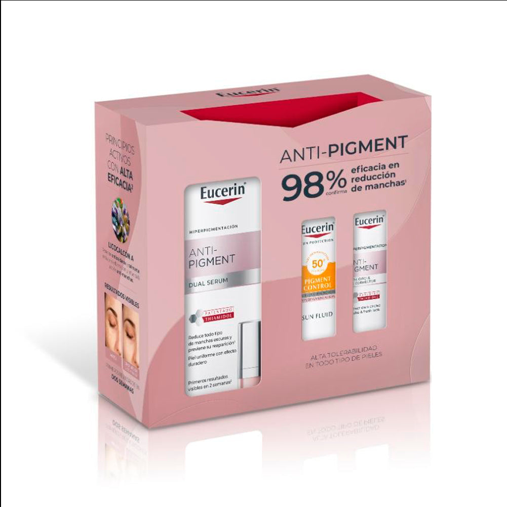 Eucerin Pack Anti-Pigment Dual Sérum 30ml + Mini talla Gel Limpiador 20 ml + Mini Solar 7ml