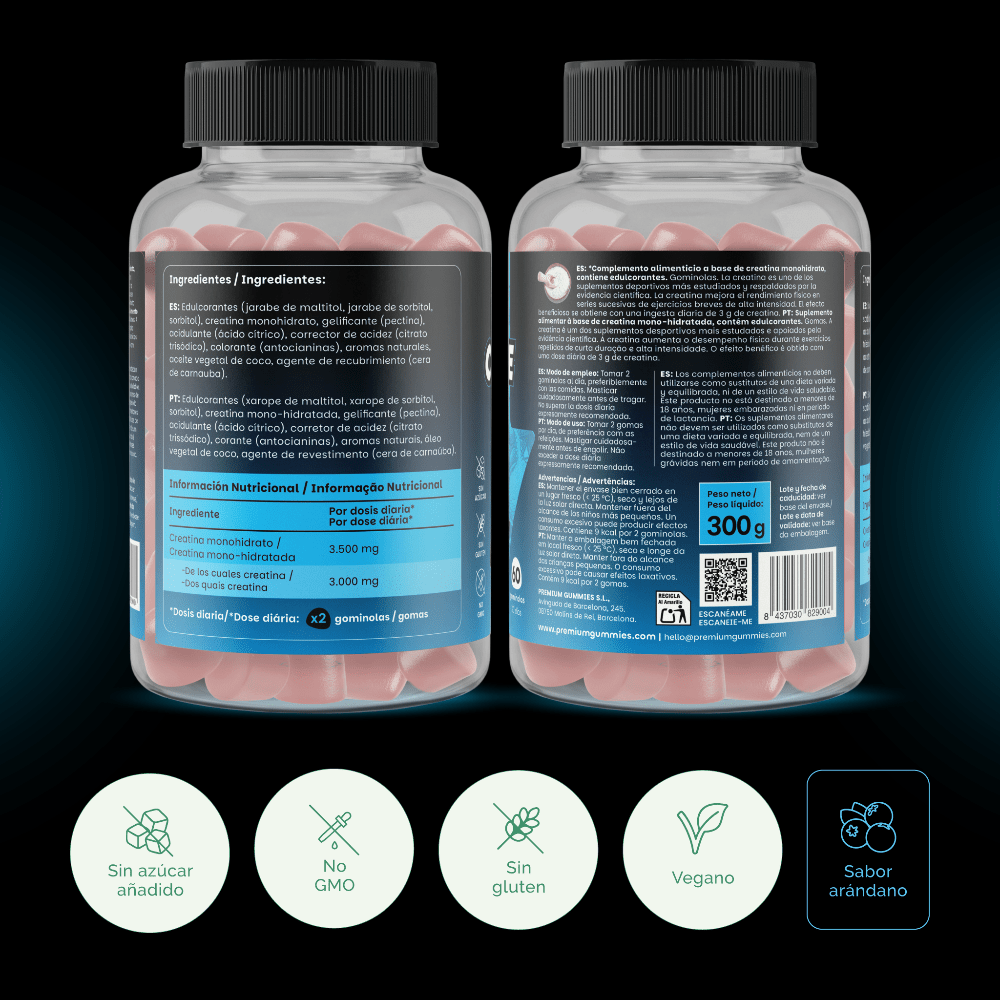 Premium Gummies Performance Creatine Suplemento Creatina 3.500 mg 60 Gominolas