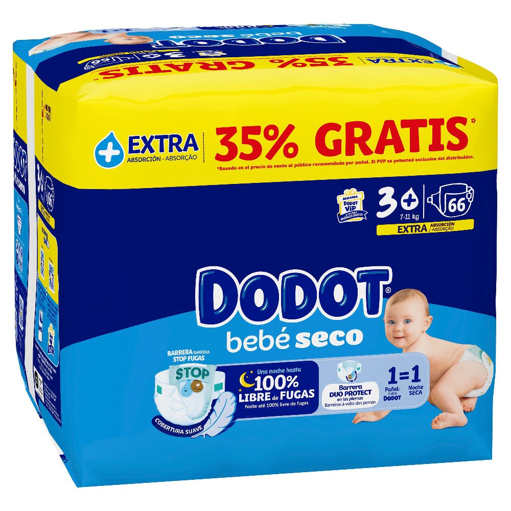 DODOT Dry Baby Extra Jumbo Confezione Taglia 3+ (66 unità)