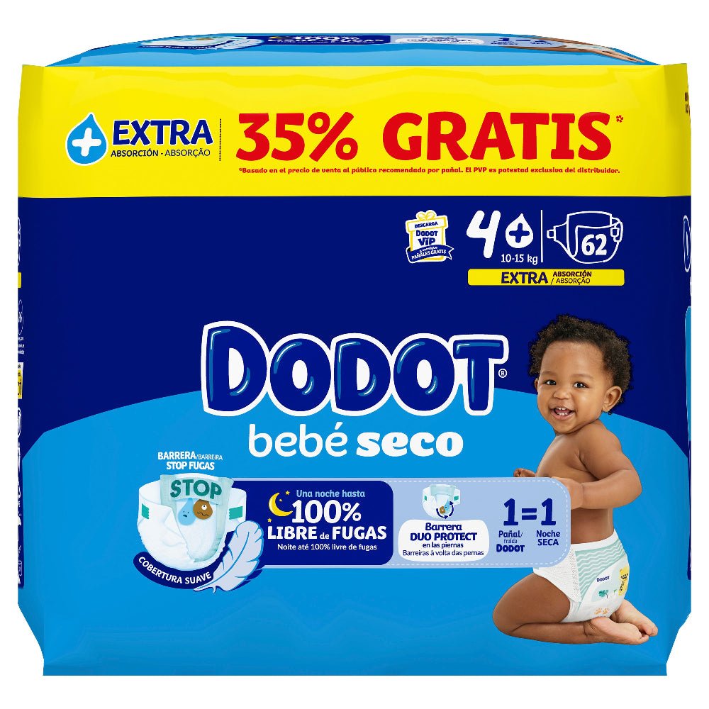 DODOT Bebé Seco Extra Jumbo Pack Talla 4+ (62 uds)