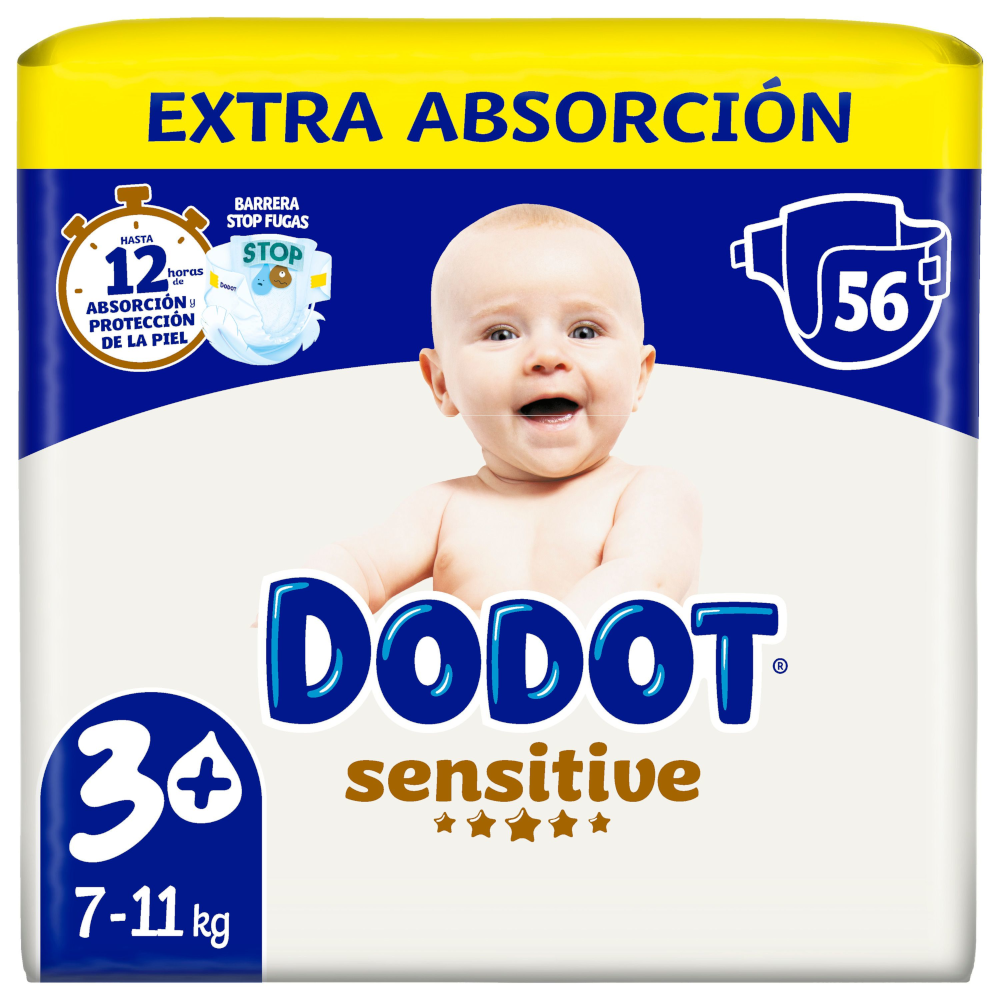 Dodot Sensitive Extra-Jumbo Pack Talla 3+ - 56 uds.