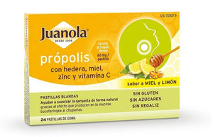 JUANOLA Própolis con Hedera,Miel, Zinc y Vit C sabor Miel y Limón 24 Pastillas Blandas-1