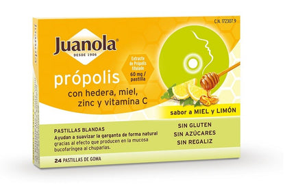 JUANOLA Propolis avec Hedera, Miel, Zinc et Vit C Arôme Miel et Citron 24 Comprimés Souples