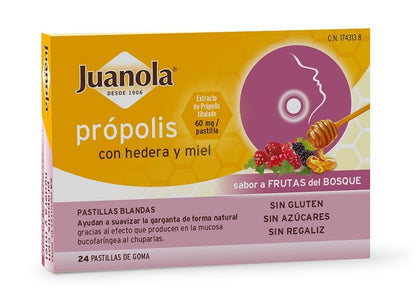 JUANOLA Própolis con Hedera y Miel sabor Frutas del Bosque 24 Pastillas Blandas-1